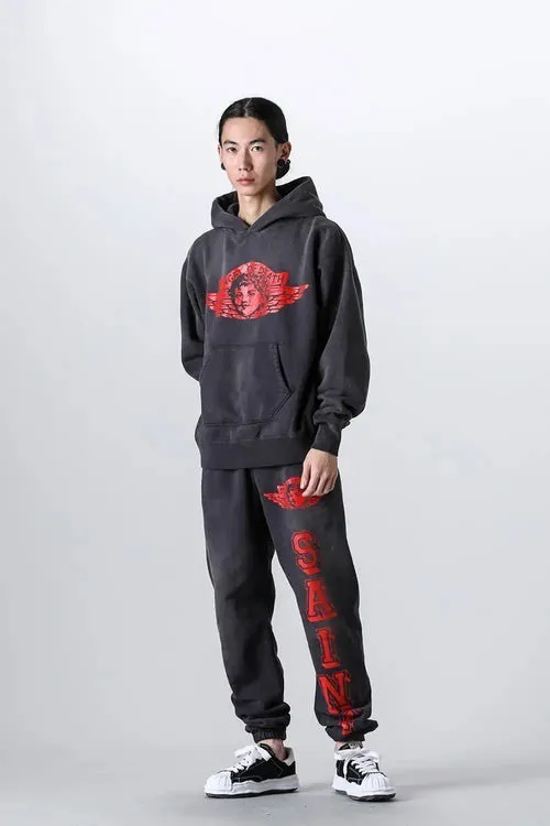 SAINT Mxxxxxx HOODIE/ANGEL / BLK SAINT Mxxxxxx ANGEL HOODIE/BLK Angel Reborn Cracked Printed Retro Distressed Hoodie Assute dyed, full-length spray-painted horse fade, heavy fermentation wash to produce NEW VINTAGE texture, four-needle and six-thread workmanship, no bone seams, more comfortable to wear, genuine grade crack print/accessory restoration